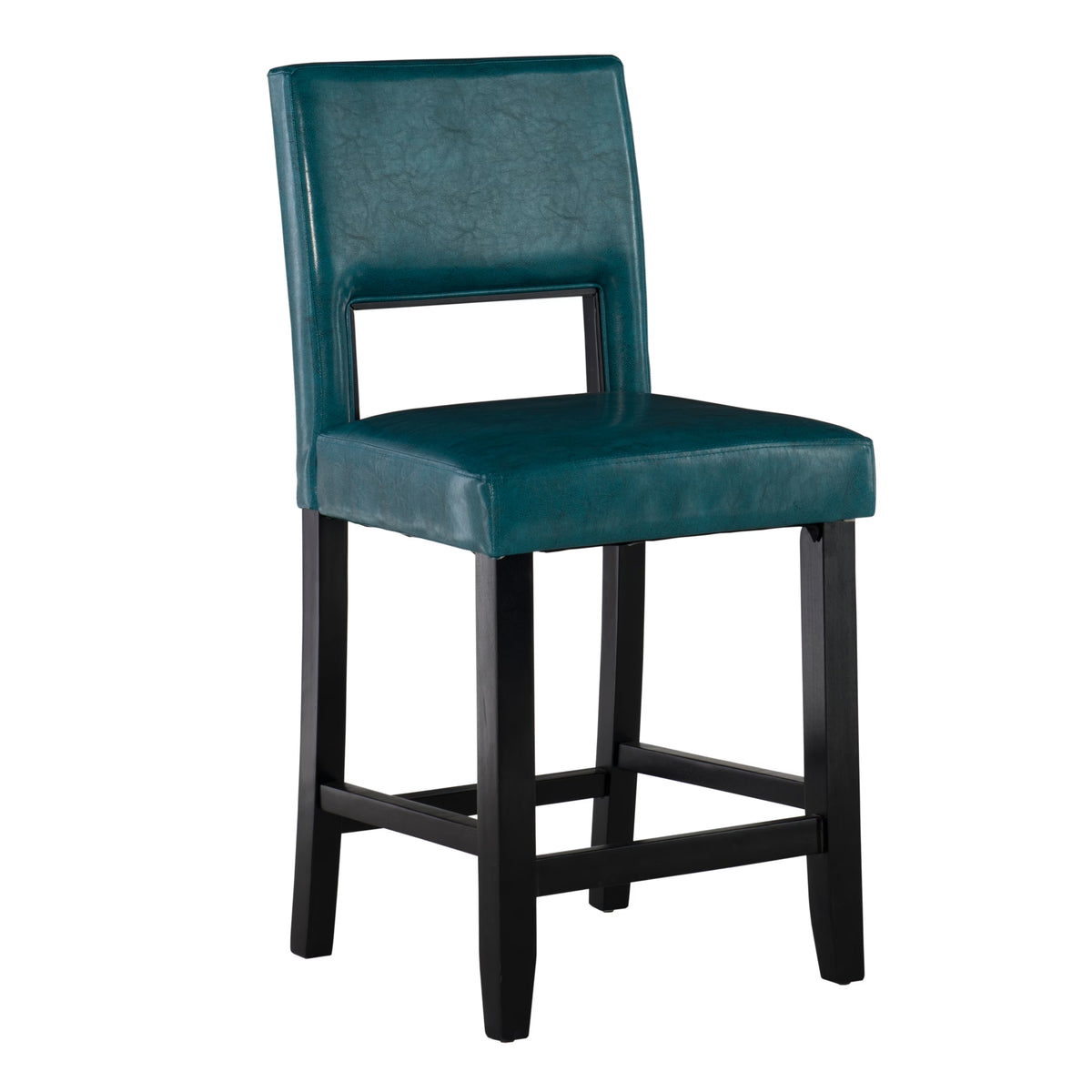 24" Wood Counter Stool, Aegean Blue Faux Leather G893