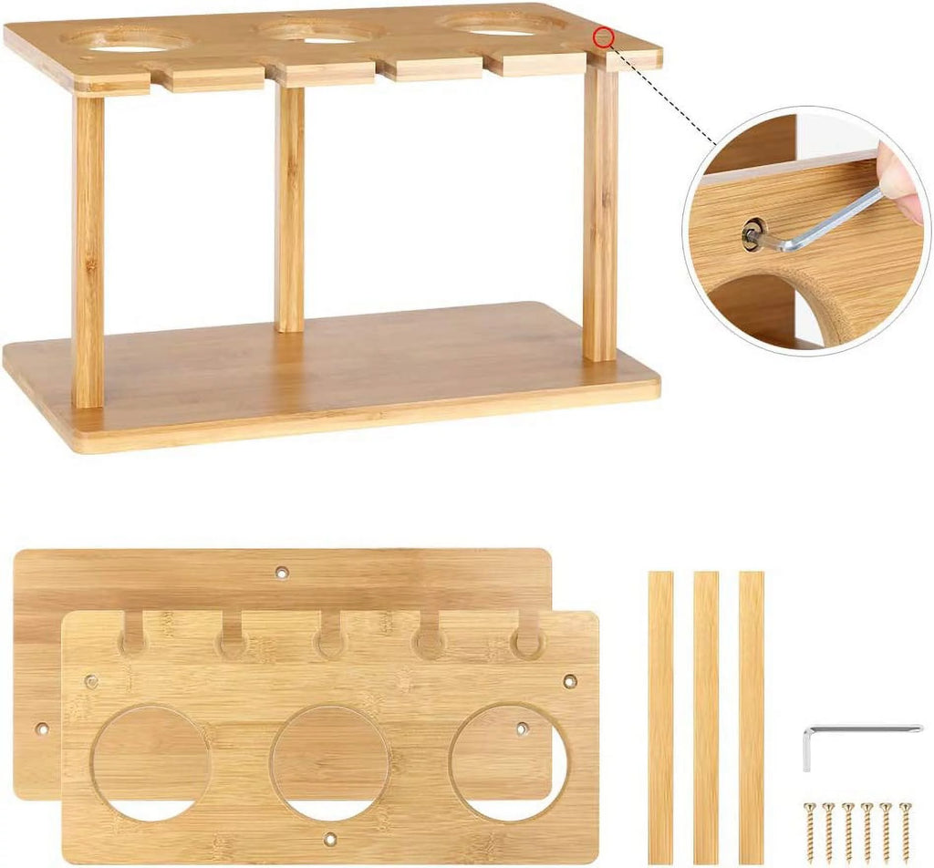 Bamboo Wine Rack Holds 3 Bottles & 3 Glasses R842