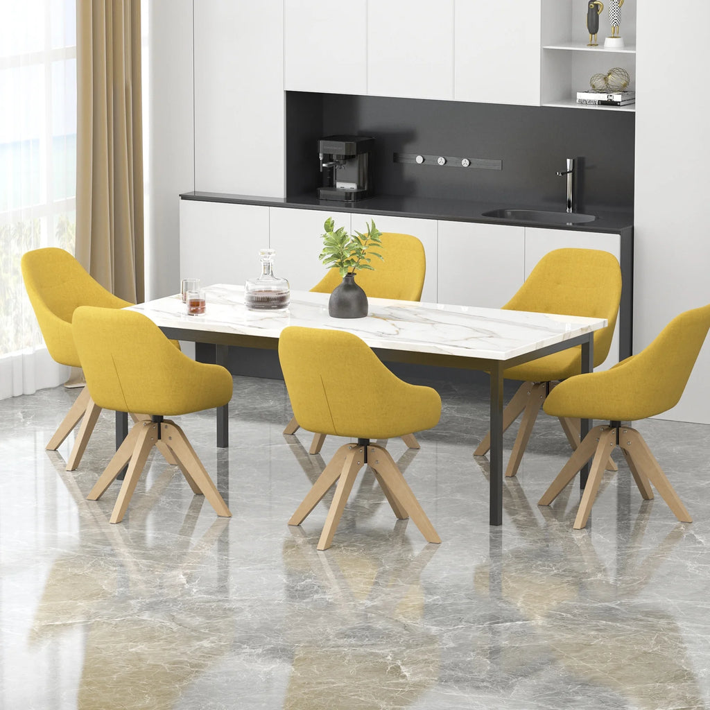 Yellow Upholstered Swivel Accent Chair with Solid Wood Legs I2840