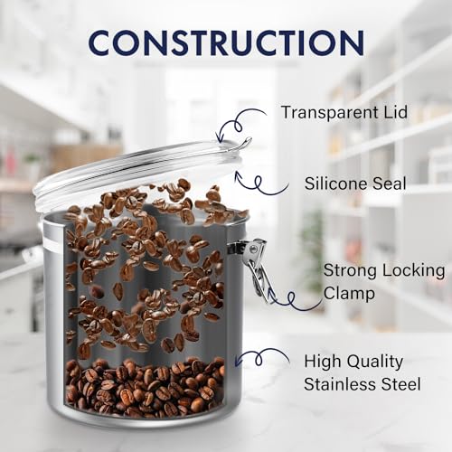 165oz Stainless Steel Airtight Canister with Clear Lid and Locking Clamp J41537