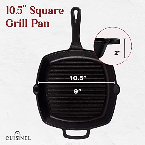 10.5" Pre-Seasoned Cast Iron Square Grill Pan with Glass Lid Y53356