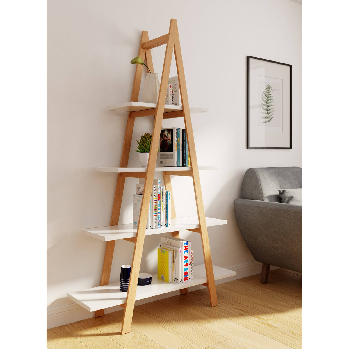 Oak/White Ladder Bookshelf D539