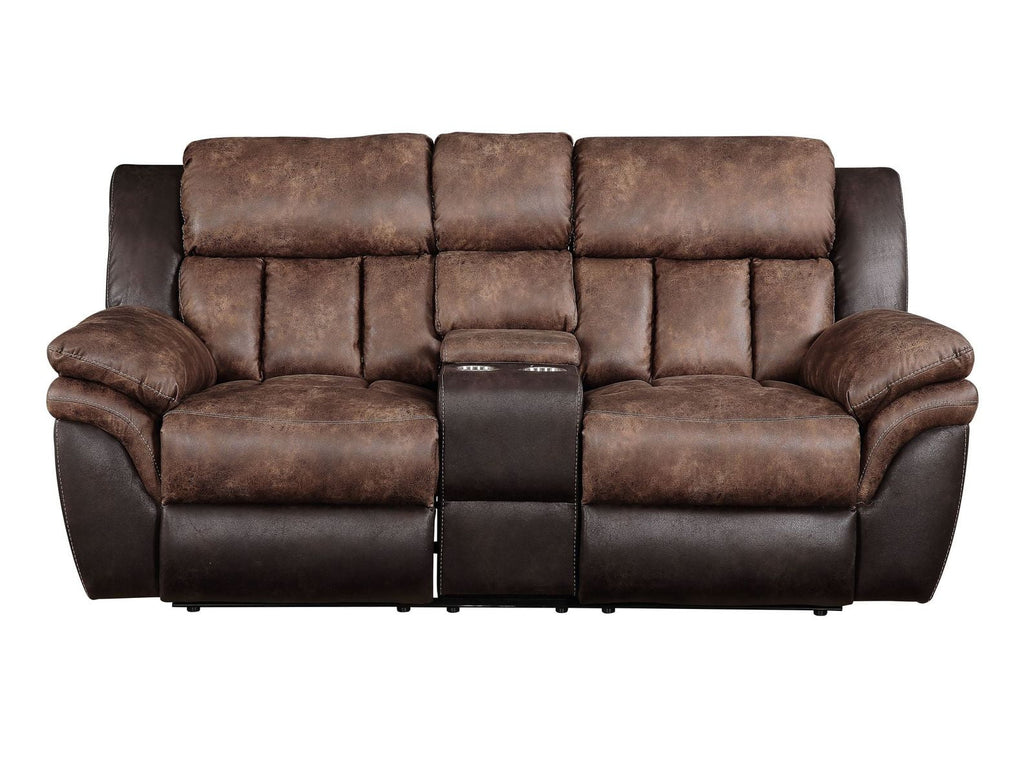 Toffee Espresso Polished Microfiber Loveseat with Console B633