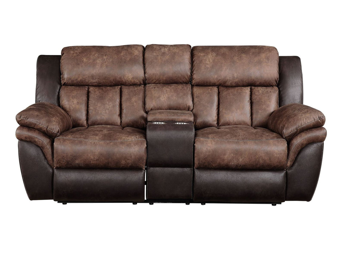 Toffee Espresso Polished Microfiber Loveseat with Console B633