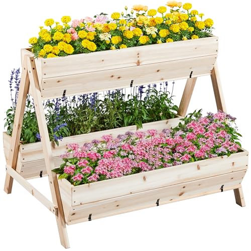 3 Tiers Elevated Wooden Raised Garden Bed with Legs Y82489