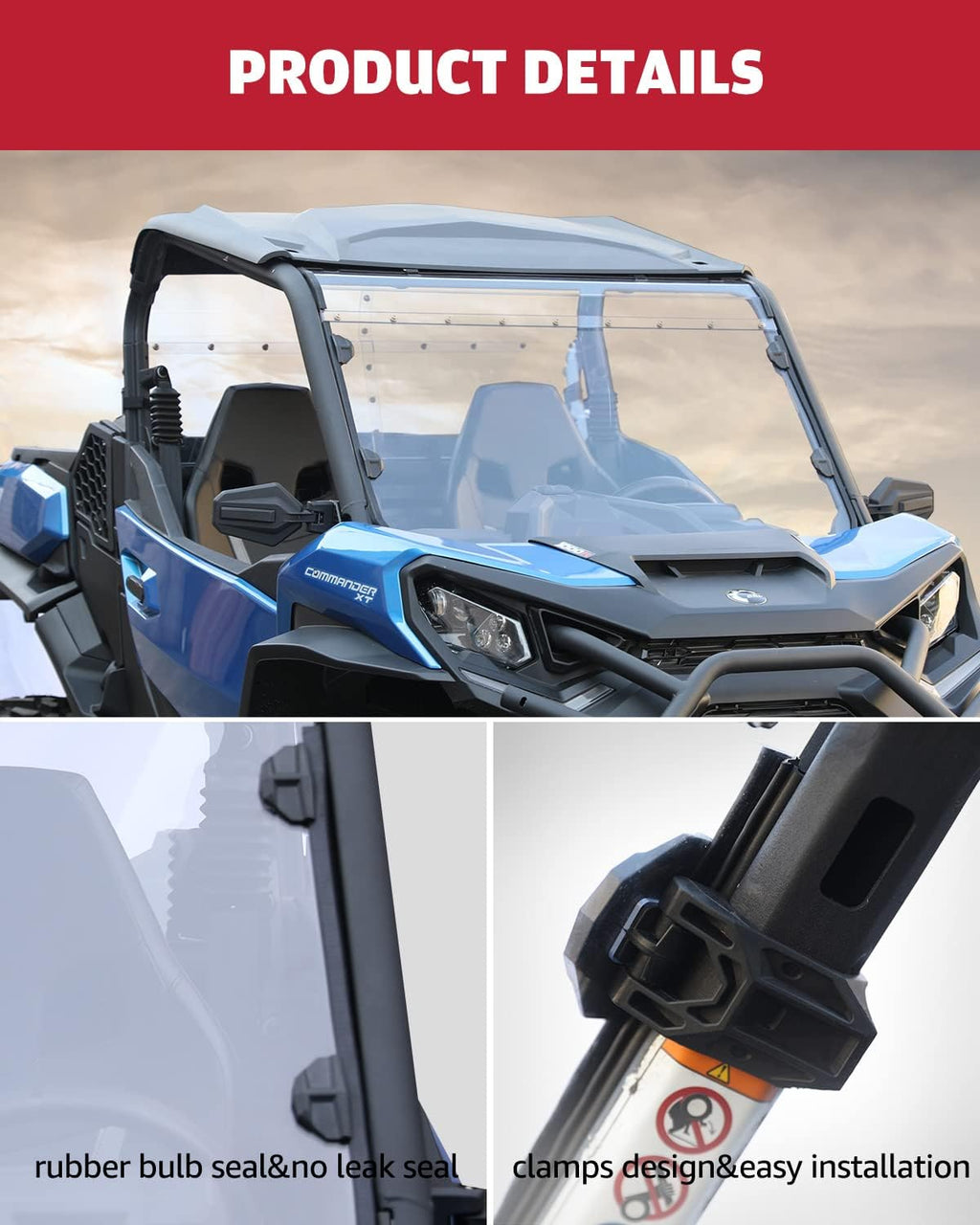 Clear Tough Polycarbonate Front Windshield for Can Am Commander 1000 O750