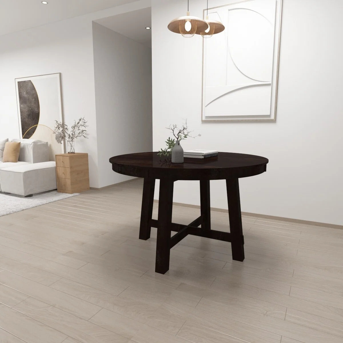 Round Wood Extendable Dining Table with 16" Leaf E4731