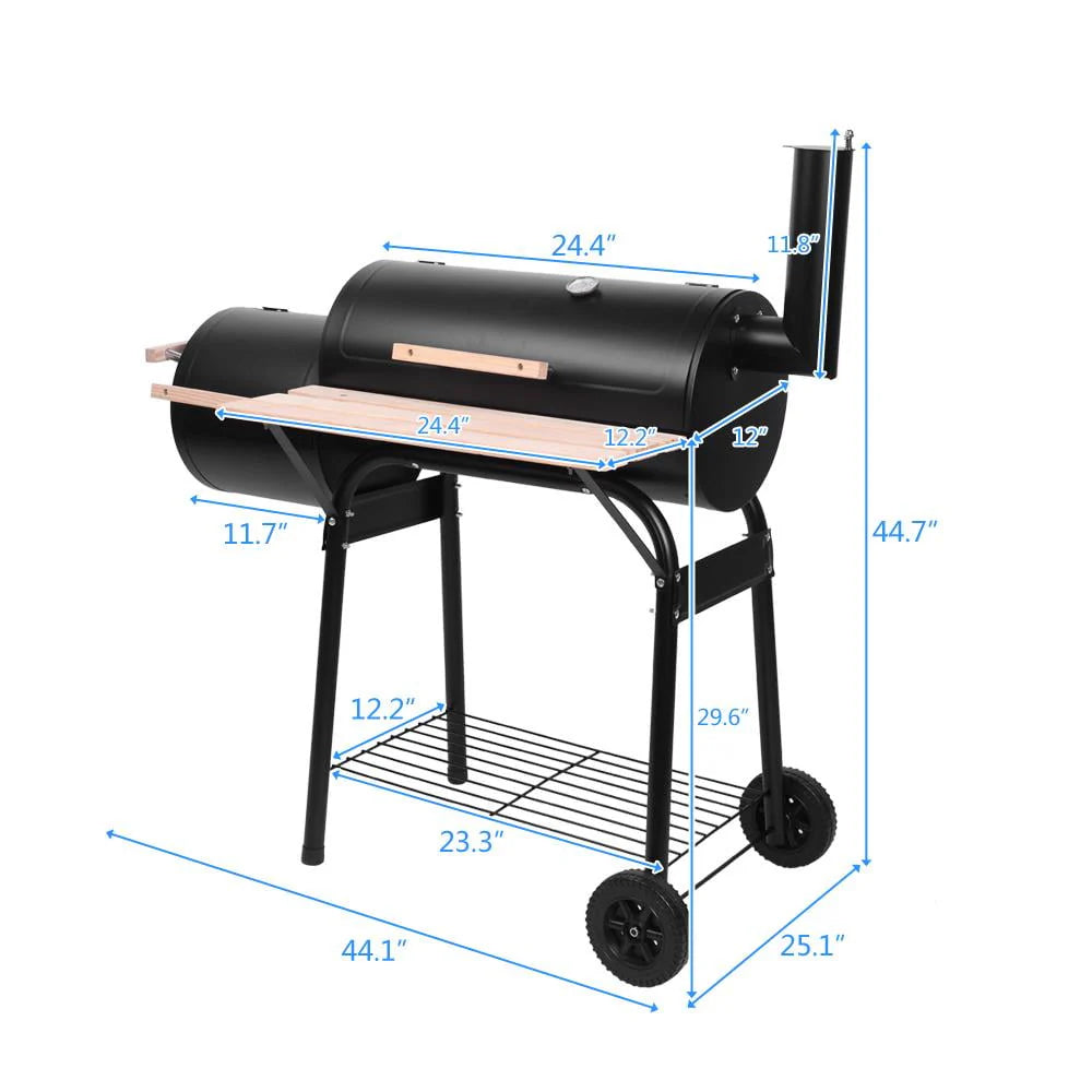 Charcoal Grill Portable BBQ Grill and Offset Smoker Steel BBQ Pit Black A4788