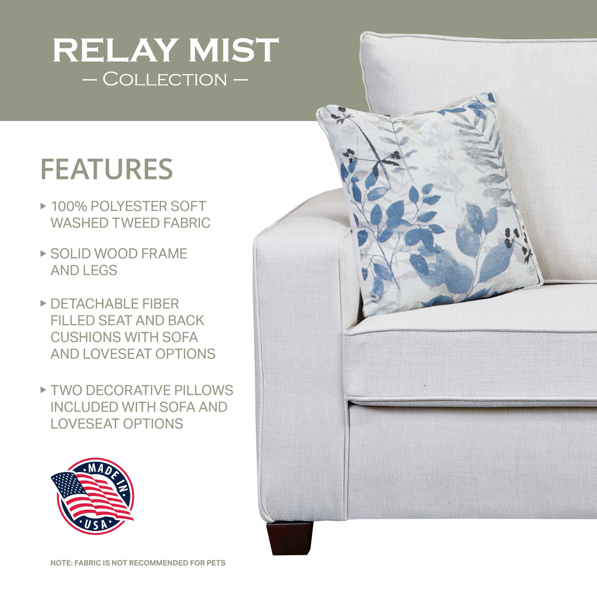 Mist Sofa with Two Throw Pillows L59940