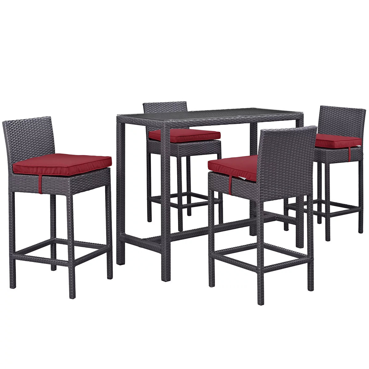 Red 5 Pc Rattan Patio Bar Table and Chairs Set F47576