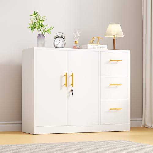 Large Metal Sideboard Buffet Cabinet with 2 Doors and 3 Drawers M172999