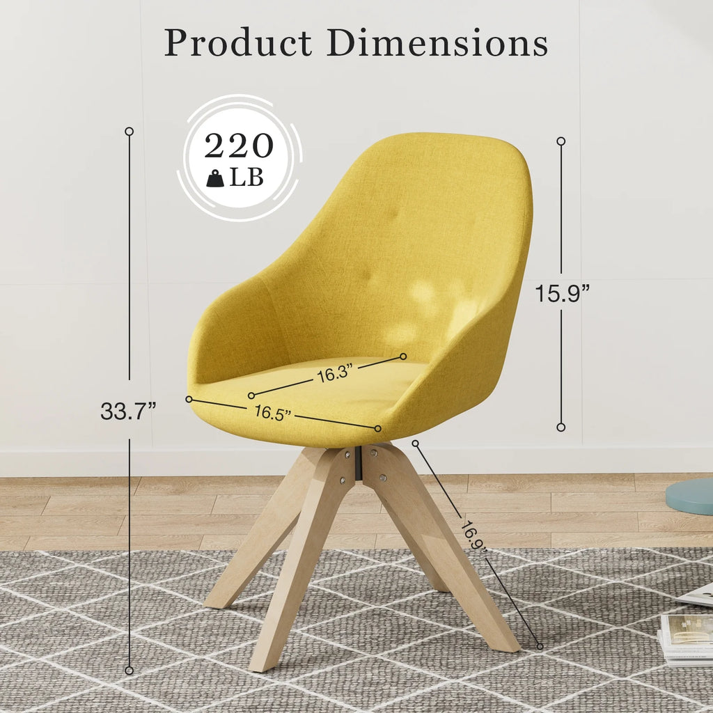 Yellow Upholstered Swivel Accent Chair with Solid Wood Legs I2840