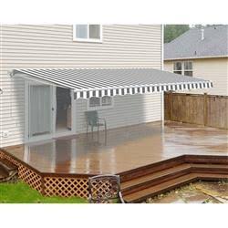 Motorized Retractable Patio Awning 20x10 Feet, Gray and White Striped E9805