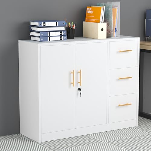 Large Metal Sideboard Buffet Cabinet with 2 Doors and 3 Drawers M172999