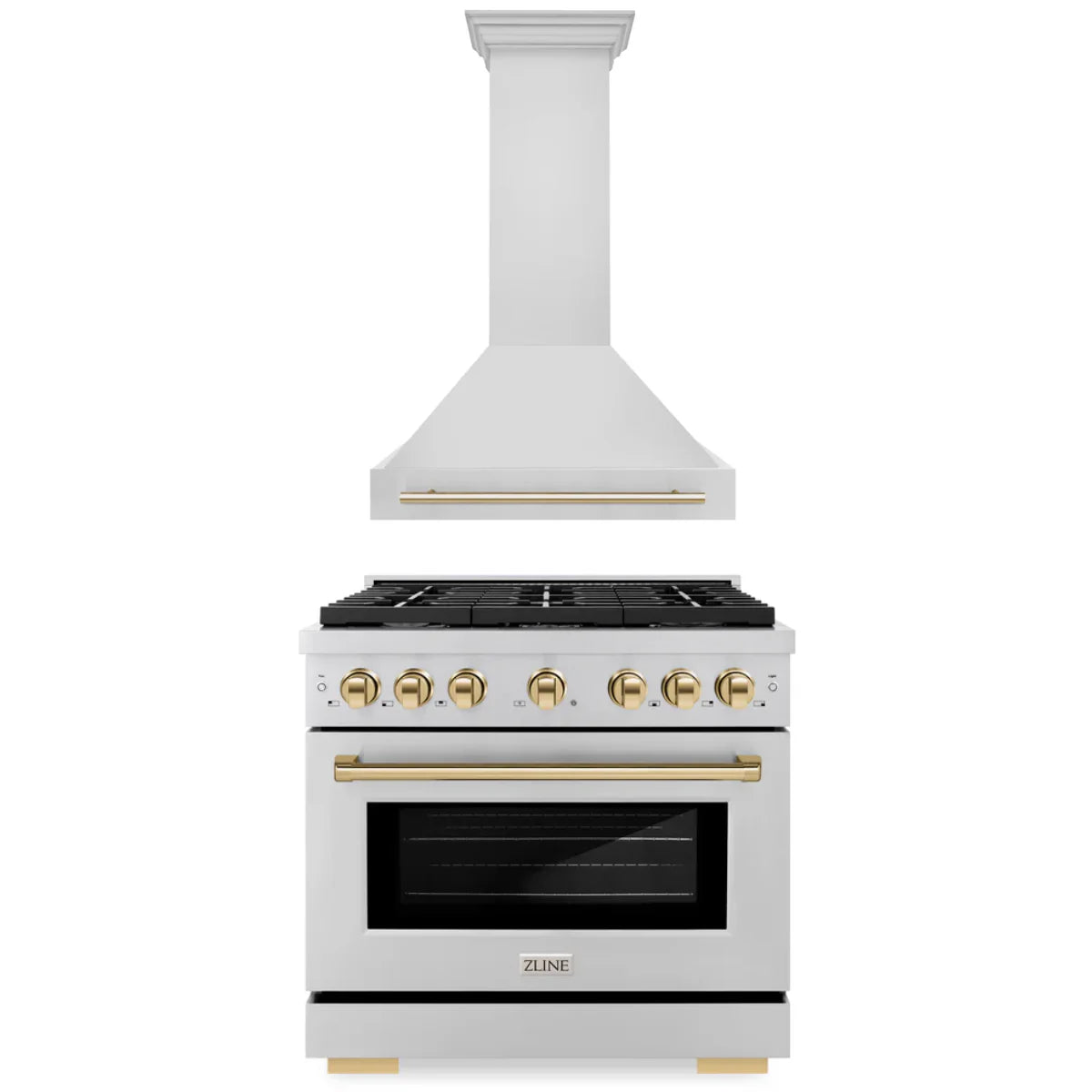 36 In. Gas Range and Range Hood in Stainless Steel with Gold Accents R509065