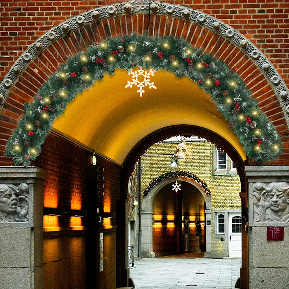 2 Pcs 6ft Pre-Lit Christmas Garland with 40 Waterproof LED Light and Pine Cones and Berries, Battery Operated A51037