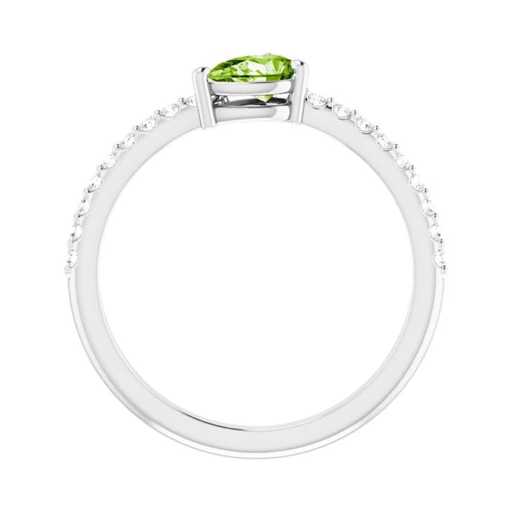 14k White Gold Peridot and 0.17 Carat Diamond Stackable Ring Size 7 X247203