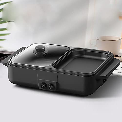 2 in 1 Portable Electric Non-Stick Hot Pot BBQ Grill Pan 110V 1200W Black N2647