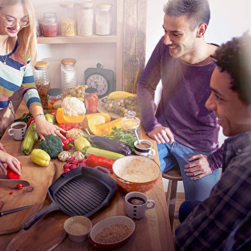 10.5" Pre-Seasoned Cast Iron Square Grill Pan with Glass Lid Y53356