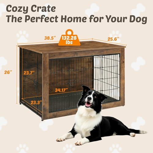 Rustic Brown Wooden Dog Crate 27" L×20" W×23" H I860
