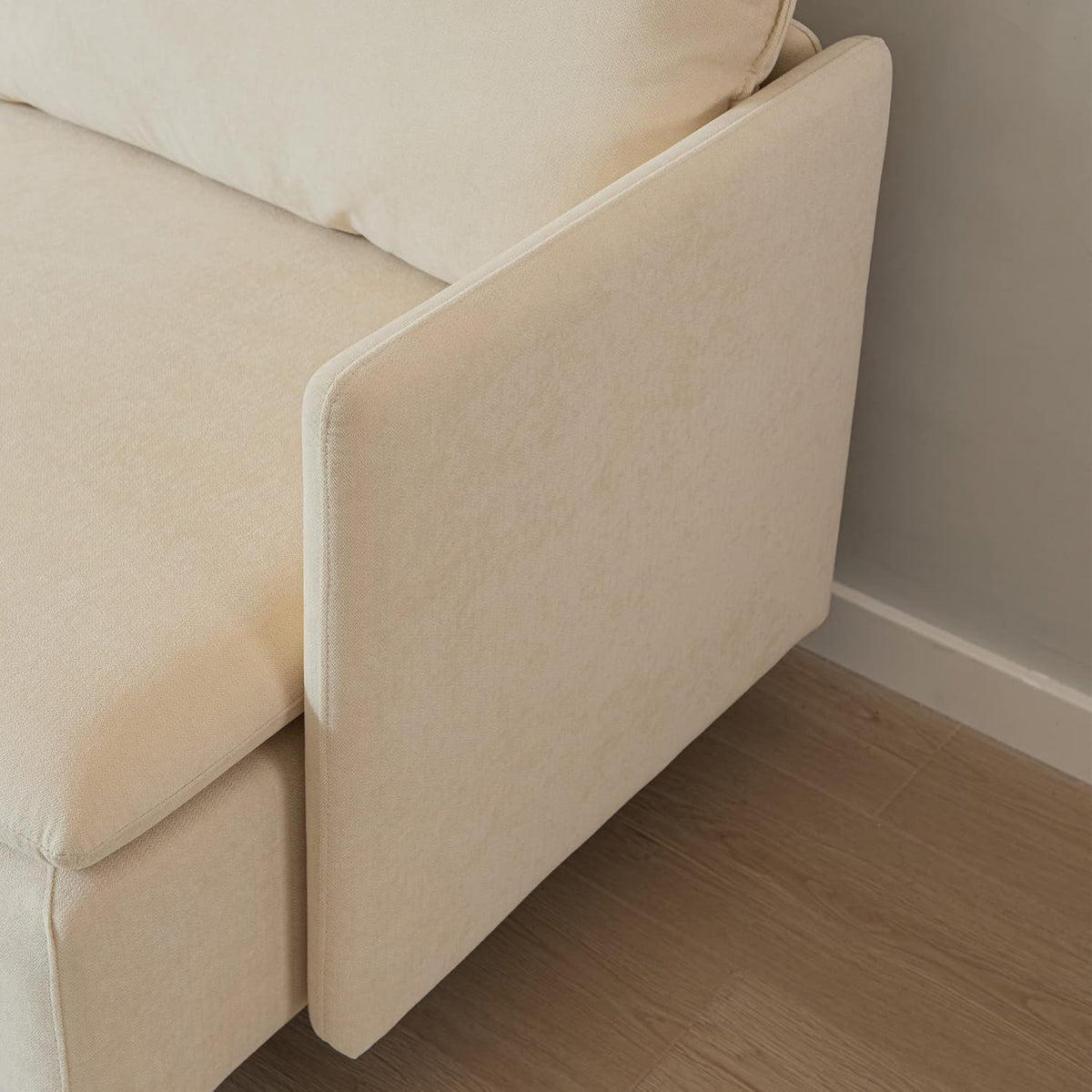 Beige Cotton Linen L Shaped Corner Sectional Couch G2973