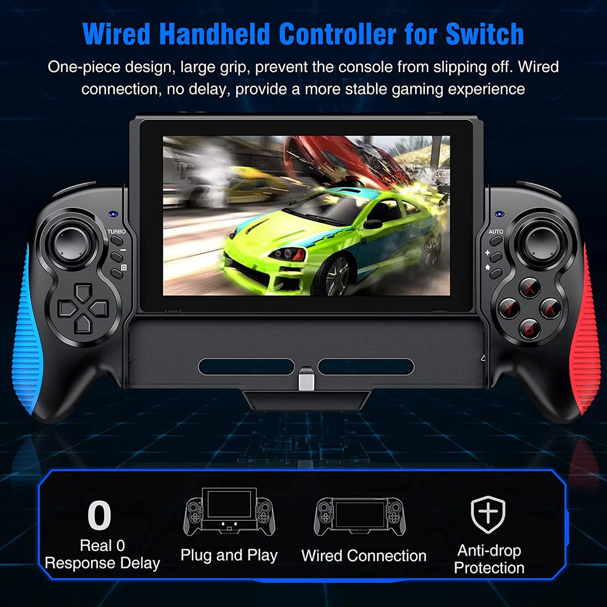 One-Piece Joypad Controller with Adjustable TURBO and Dual Motor Vibration O81006