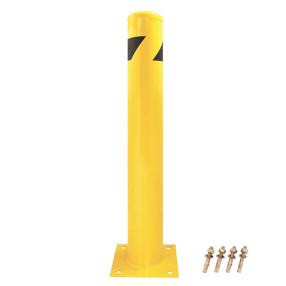 Steel Yellow Safety Barrier Bollard 24''Hx4.5''D, 12Ga, Base-8x8'', Pack of 2 H769