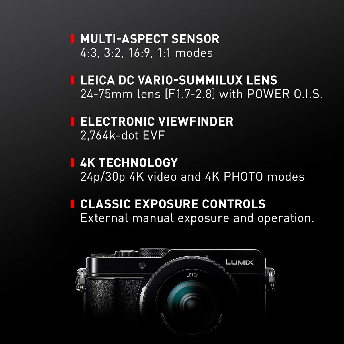 Black 21.7 MP Large Four Thirds Camera with 24-75mm Leica Lens G650124