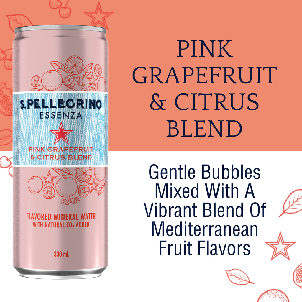 Pink Grapefruit & Citrus Flavored Mineral Water with CO2 Added, 8 Pack of 11.15 Fl Oz Cans B736