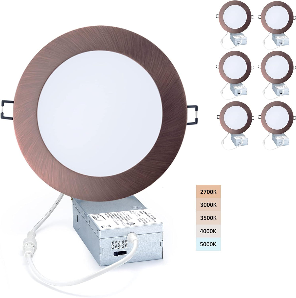 5 CCT Adjustable Dimmable 4-inch Recessed Light with Junction Box, 6 Pack Q623707