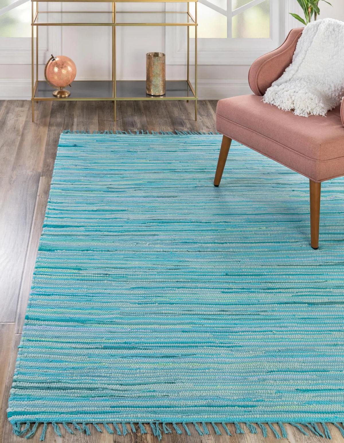 Light Blue Ivory 9' x 12' Cotton Rug G4780