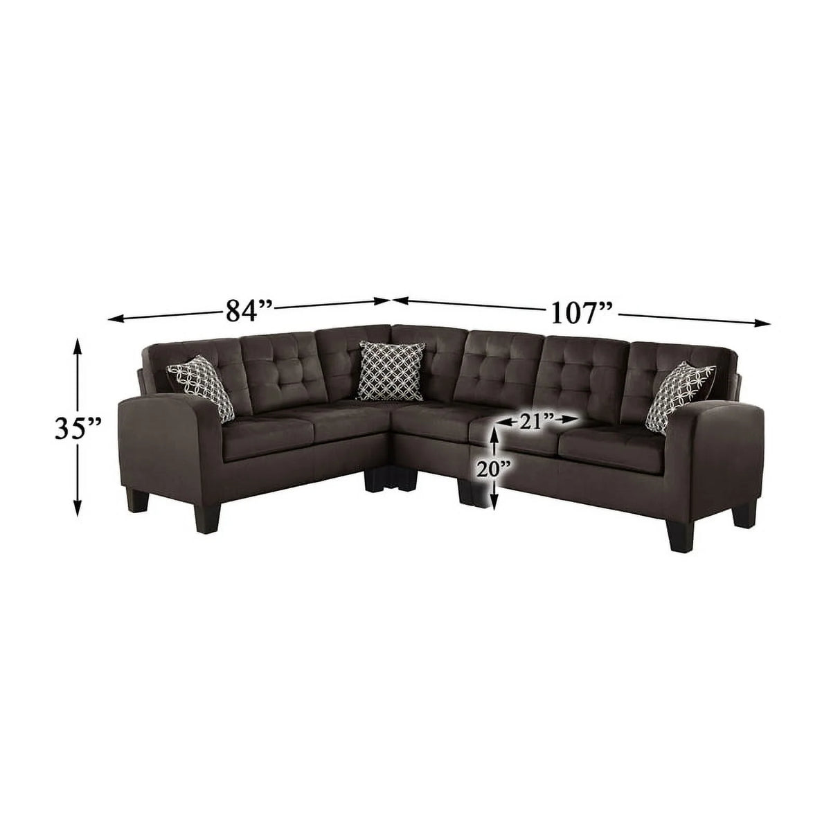 Upholstered Reversible Sectional Sofa in Chocolate J8294