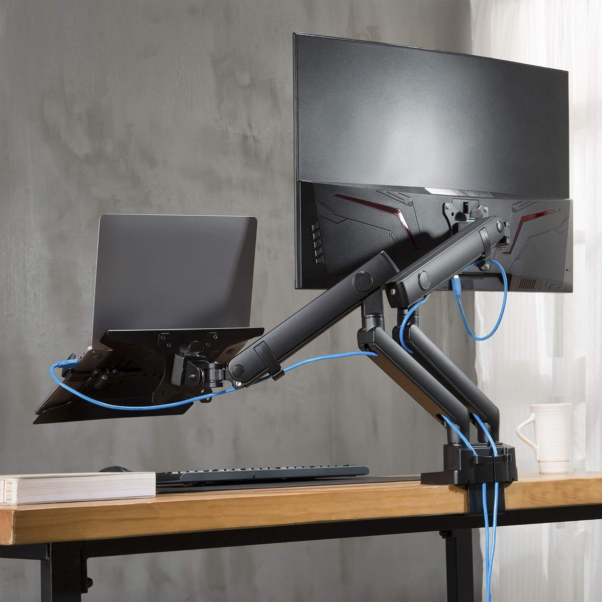 Laptop and Monitor Stand with 2 Full Motion Adjustable Arms P1735