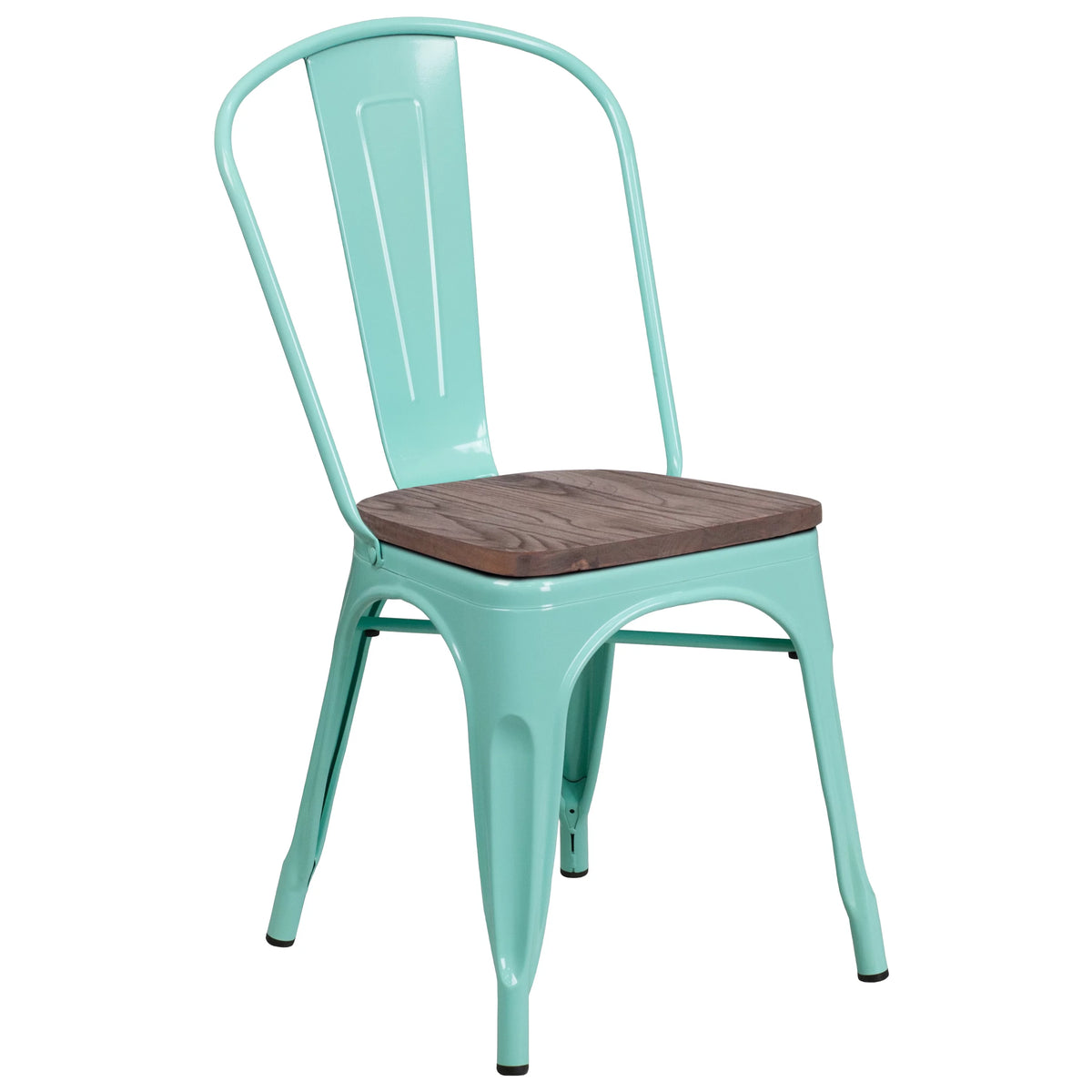 Mint Green Metal Stackable Chair with Wood Seat V504
