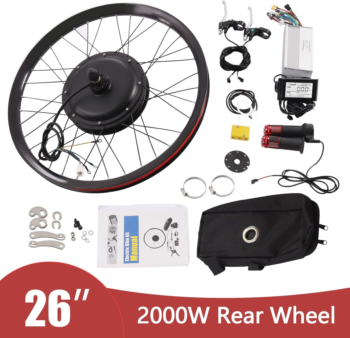 Electric Bicycle Wheel Kit Front/Rear Wheel Hub Motor Electric Bike Conversion Kit with LCD Display L58355