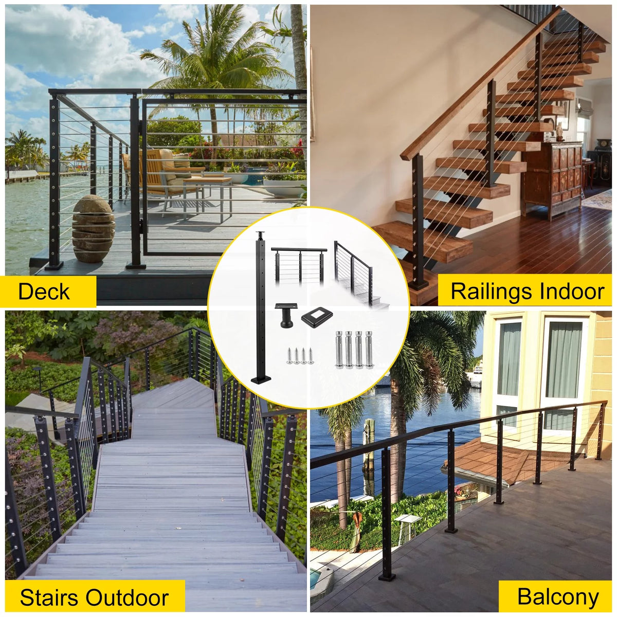 Cable Railing Post 36" Stainless Steel Black B83350