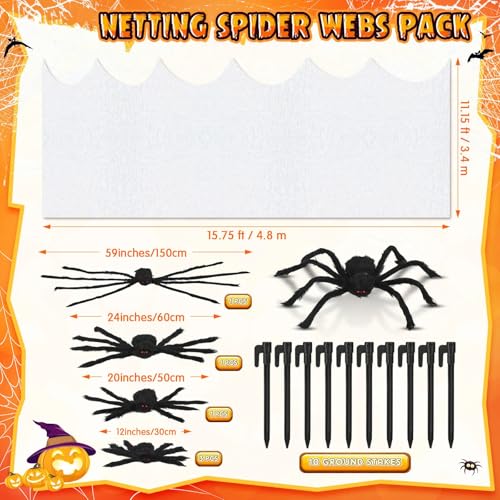 8 Pcs Giant Spider with Stretchy Netting Spiderweb Set G361