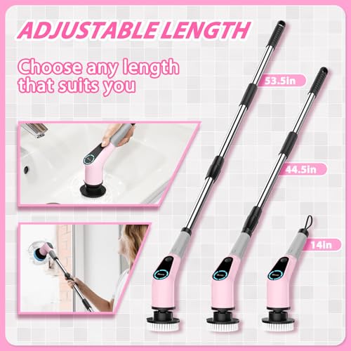 Cordless Electric Spin Scrubber with 8 Replaceable Brush Head and Extension Handle L872166