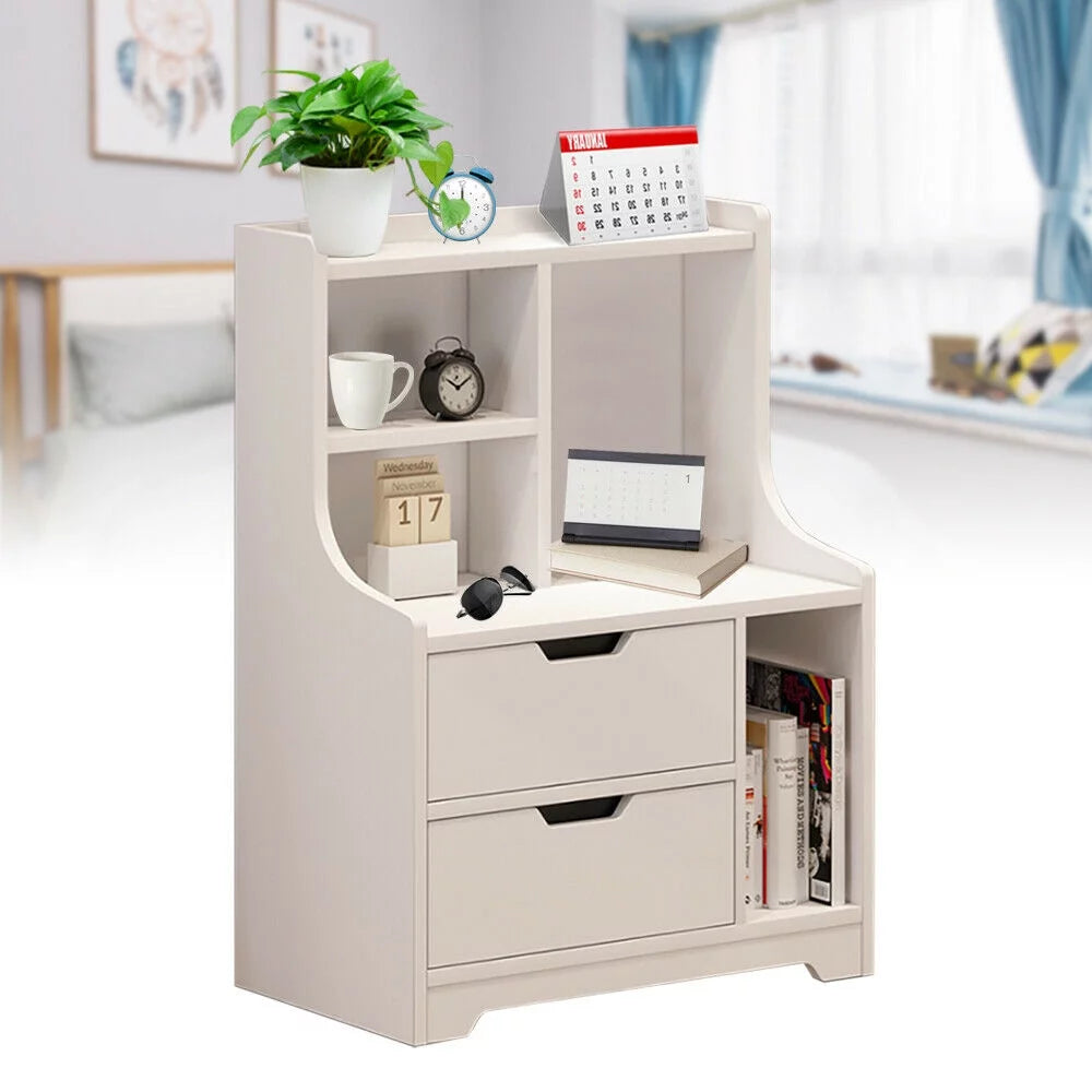 White 2 Drawer Bedside Table D282