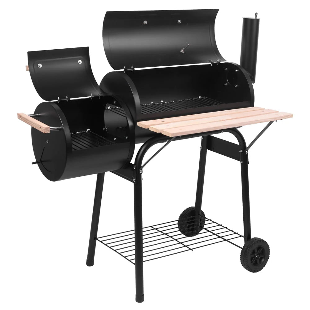 Charcoal Grill Portable BBQ Grill and Offset Smoker Steel BBQ Pit Black A4788