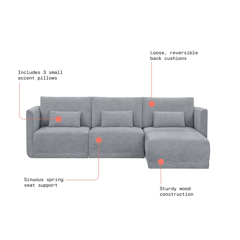 Gray Fabric Modular Sectional Sofa with Ottoman Z4149