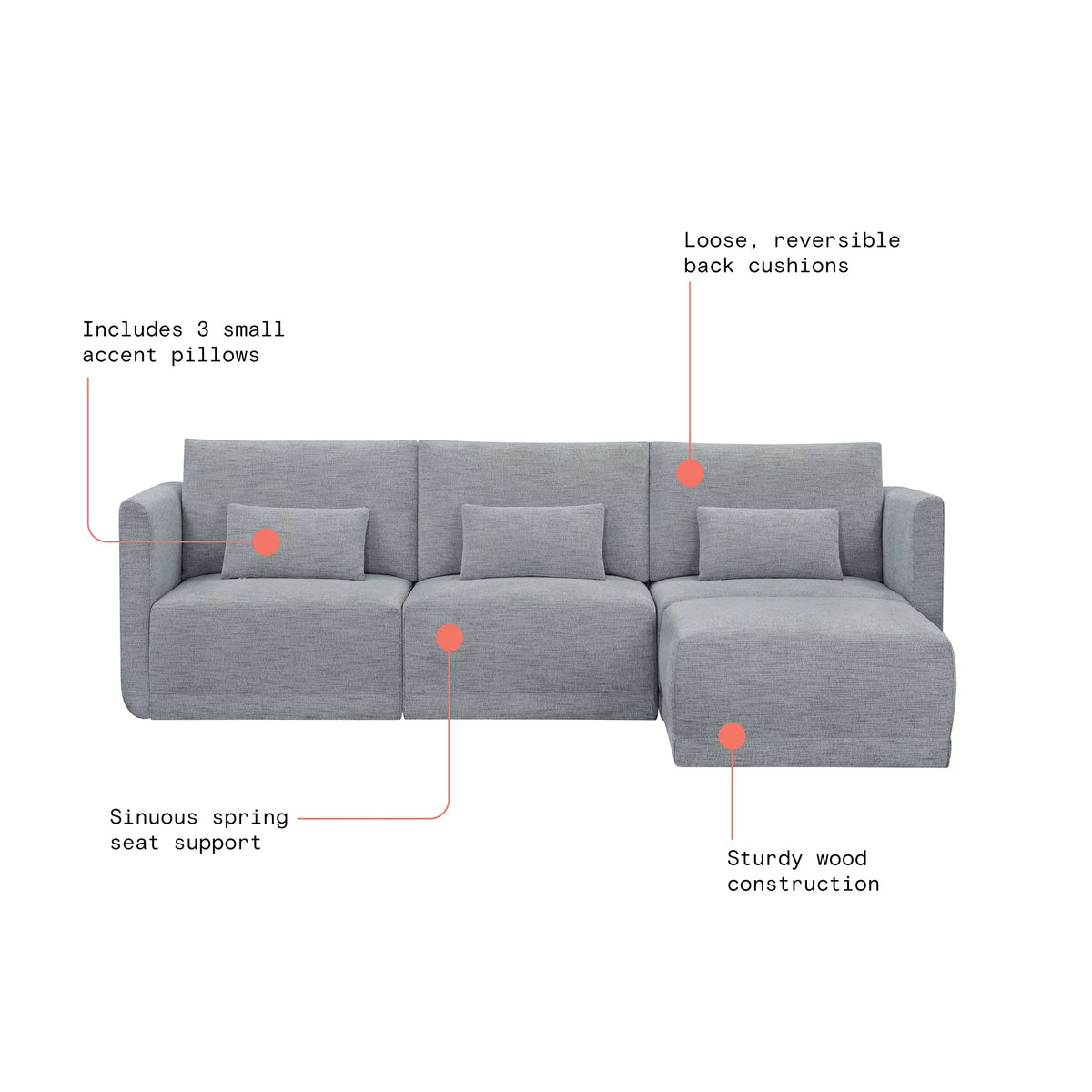 Gray Fabric Modular Sectional Sofa with Ottoman Z4149
