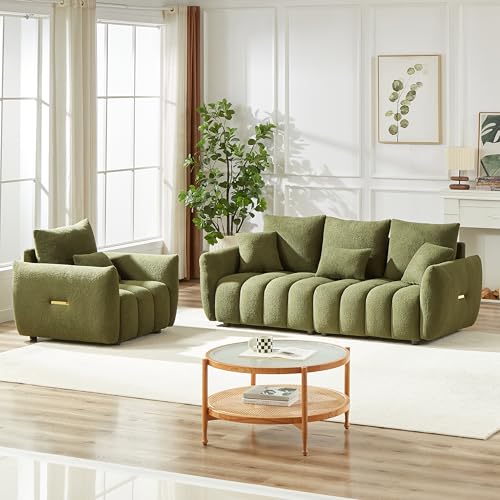 Black 2 Piece Teddy Boucle Sofa and Single Sofa Chair Set I98136