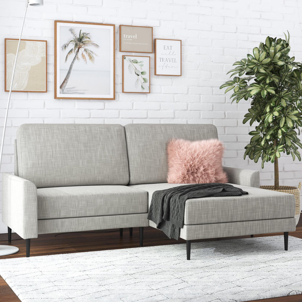 Light Gray Linen Upholstered Sectional Sofa Q887168