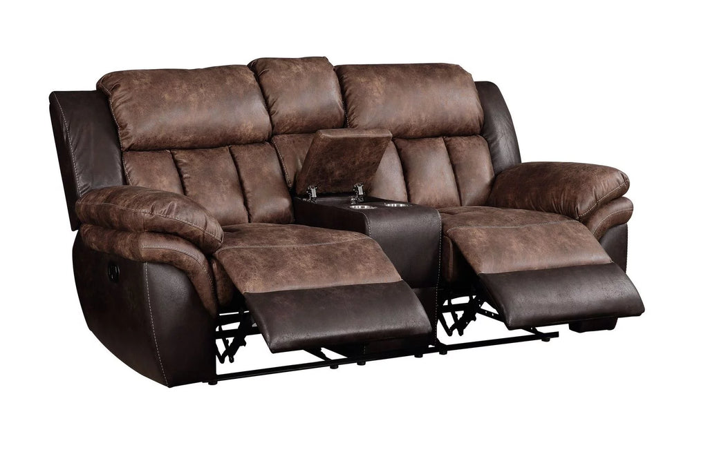 Toffee Espresso Polished Microfiber Loveseat with Console B633