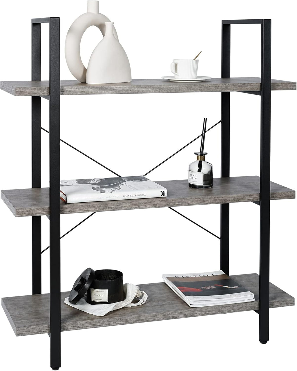Mid Century Industrial 5-Tier Wood Metal Bookshelf J400900