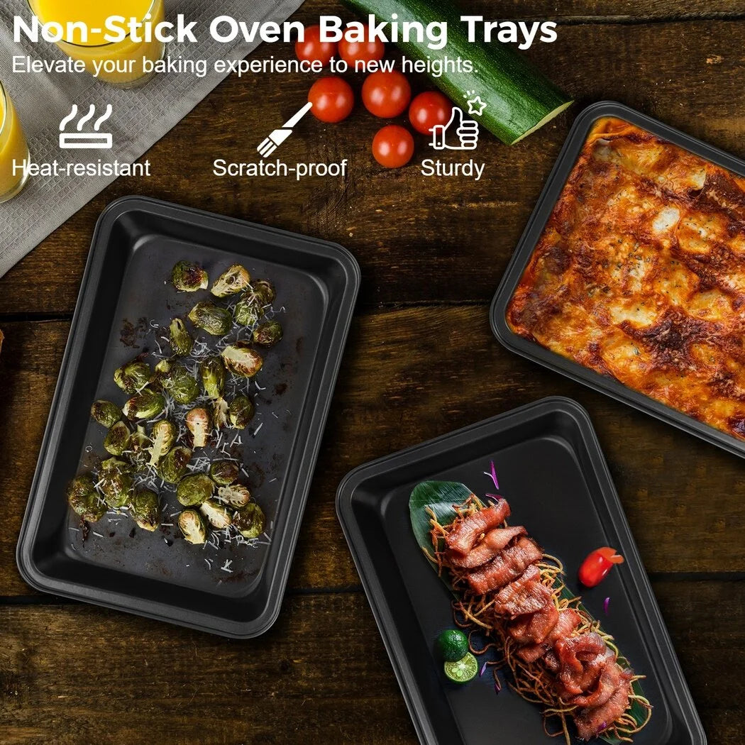 3 PCS Non-Stick Carbon Steel Baking Trays Set O6739