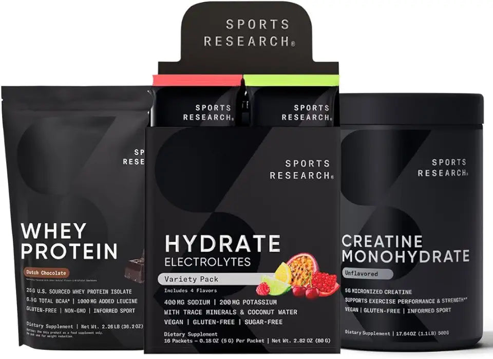 Creatine Monohydrate, Electrolytes Variety Packets and Whey Protein Isolate K62441