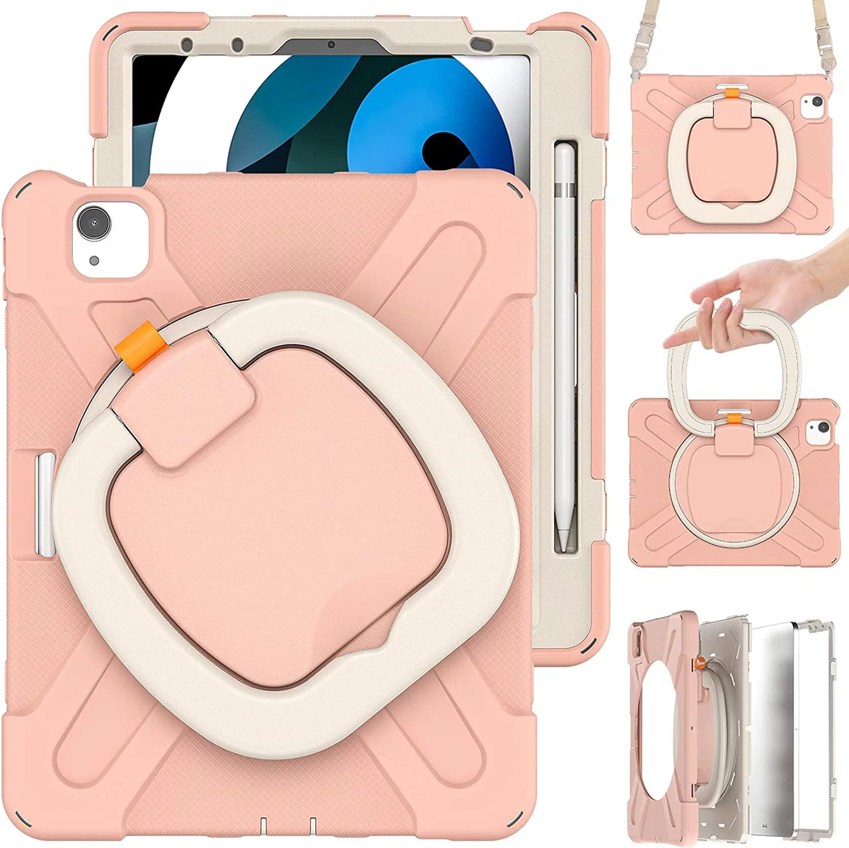 iPad Case with Rotatable Stand Shoulder Strap Pencil Holder Shockproof Silicone I924574