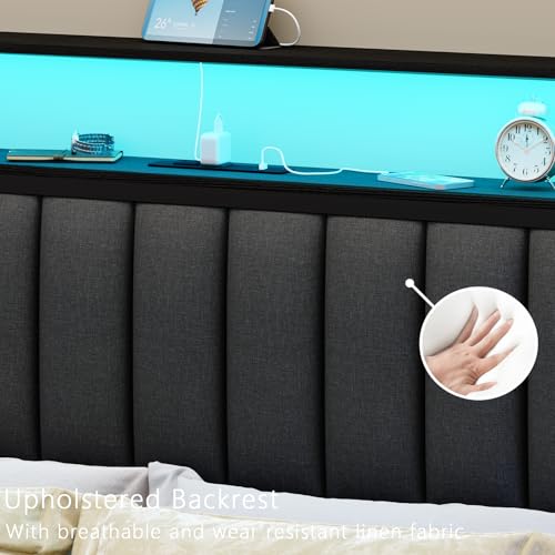 Full Size Bed Frame with Charging Station and LED Lights Z654
